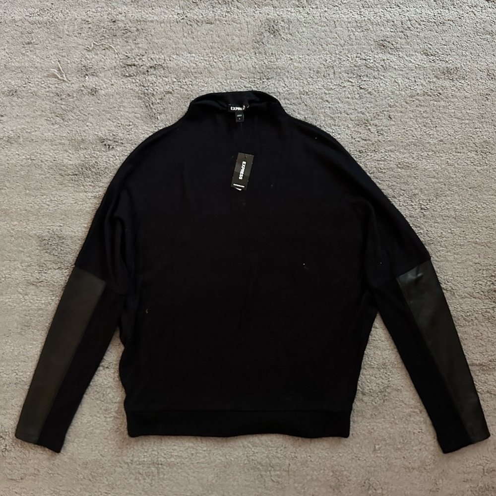 Express turtleneck sweater with leather detail
